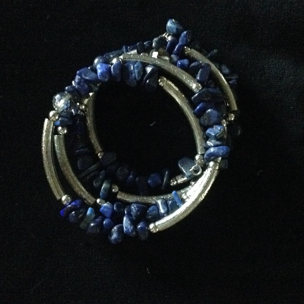 Blue lapis wrap bracelet with silver accents